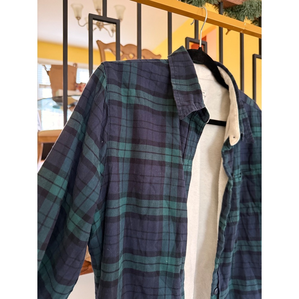 Vtg LL Bean Women's Plaid Flannel Sherpa Lined Shirt Jacket‎ Blue Green Medium - Picture 5 of 7
